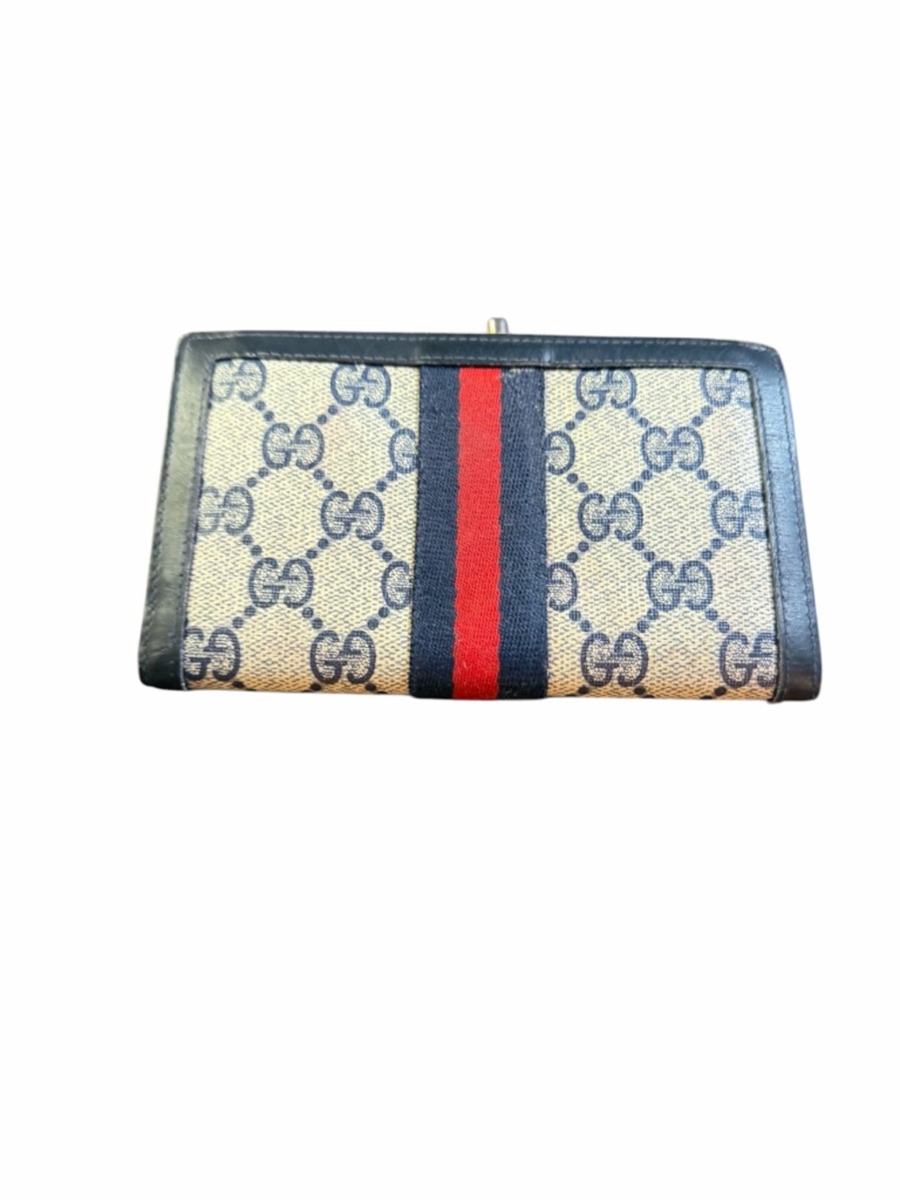 Gucci Supreme GG logo Beige Canvas Wallet with Blue and Red Web Stripe